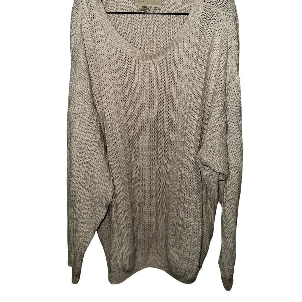 Vintage Eddie Bauer Sweater Henley Chunky Knit Oatmeal Large USA Made - Picture 1 of 4